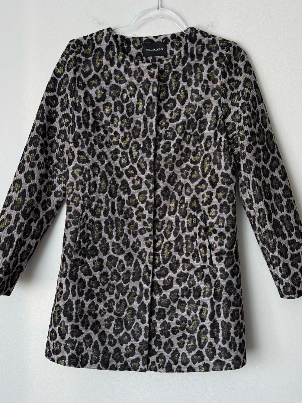 Dolce Cabo Leopard Print Open Front Coat - Purple, Black & Olive